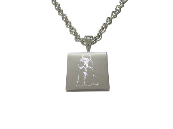 Silver Toned Etched Poodle Dog Pendant Necklace