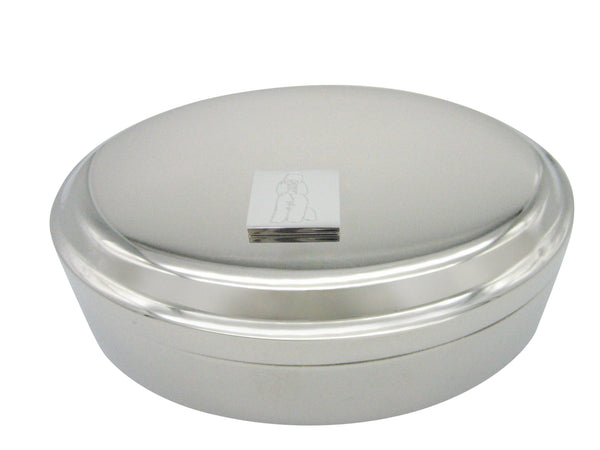 Silver Toned Etched Poodle Dog Pendant Oval Trinket Jewelry Box