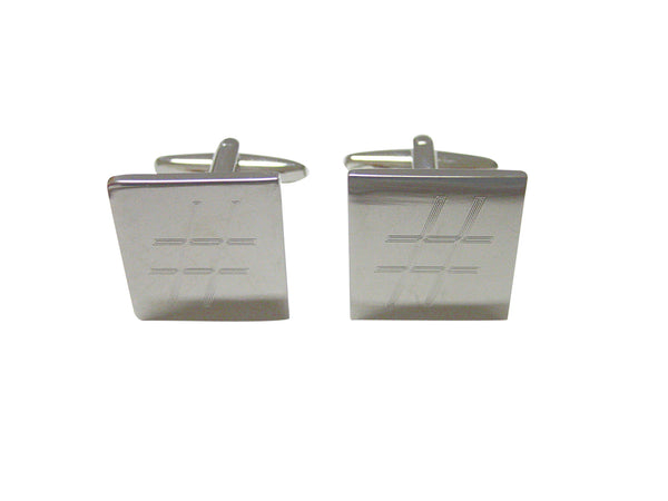 Silver Toned Etched Pound Hash Tag Symbol Cufflinks
