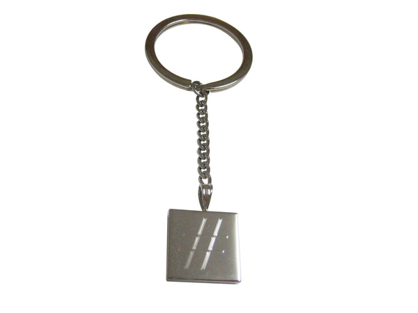 Silver Toned Etched Pound Hash Tag Symbol Pendant Keychain