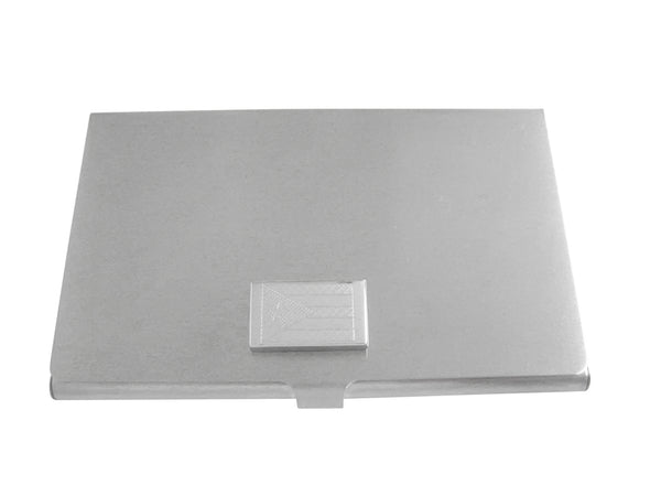 Silver Toned Etched Puerto Rico Flag Business Card Holder