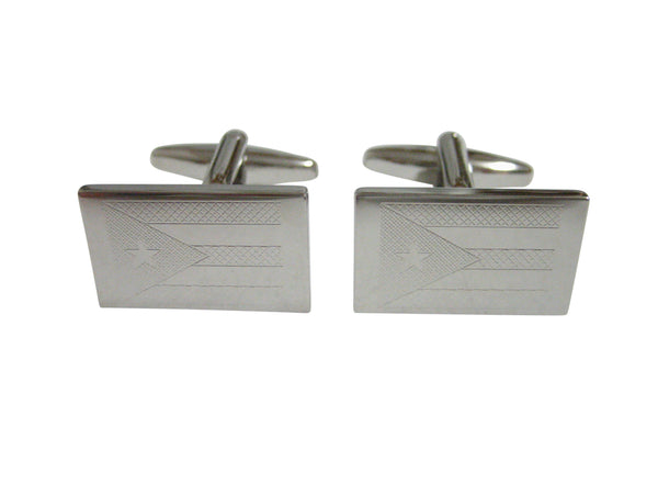Silver Toned Etched Puerto Rico Flag Cufflinks