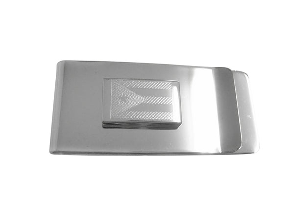 Silver Toned Etched Puerto Rico Flag Money Clip