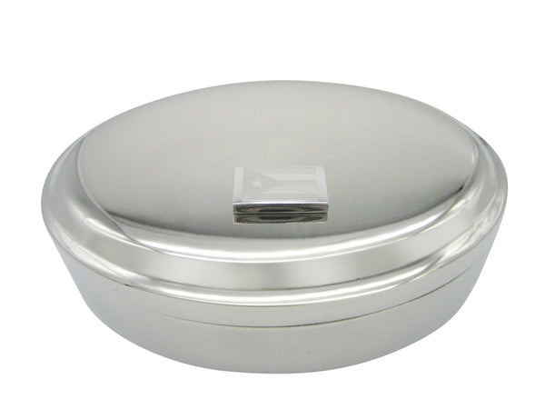 Silver Toned Etched Puerto Rico Flag Pendant Oval Trinket Jewelry Box