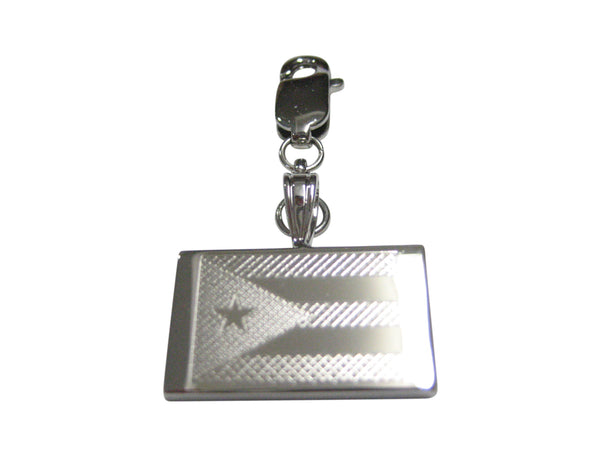 Silver Toned Etched Puerto Rico Flag Pendant Zipper Pull Charm