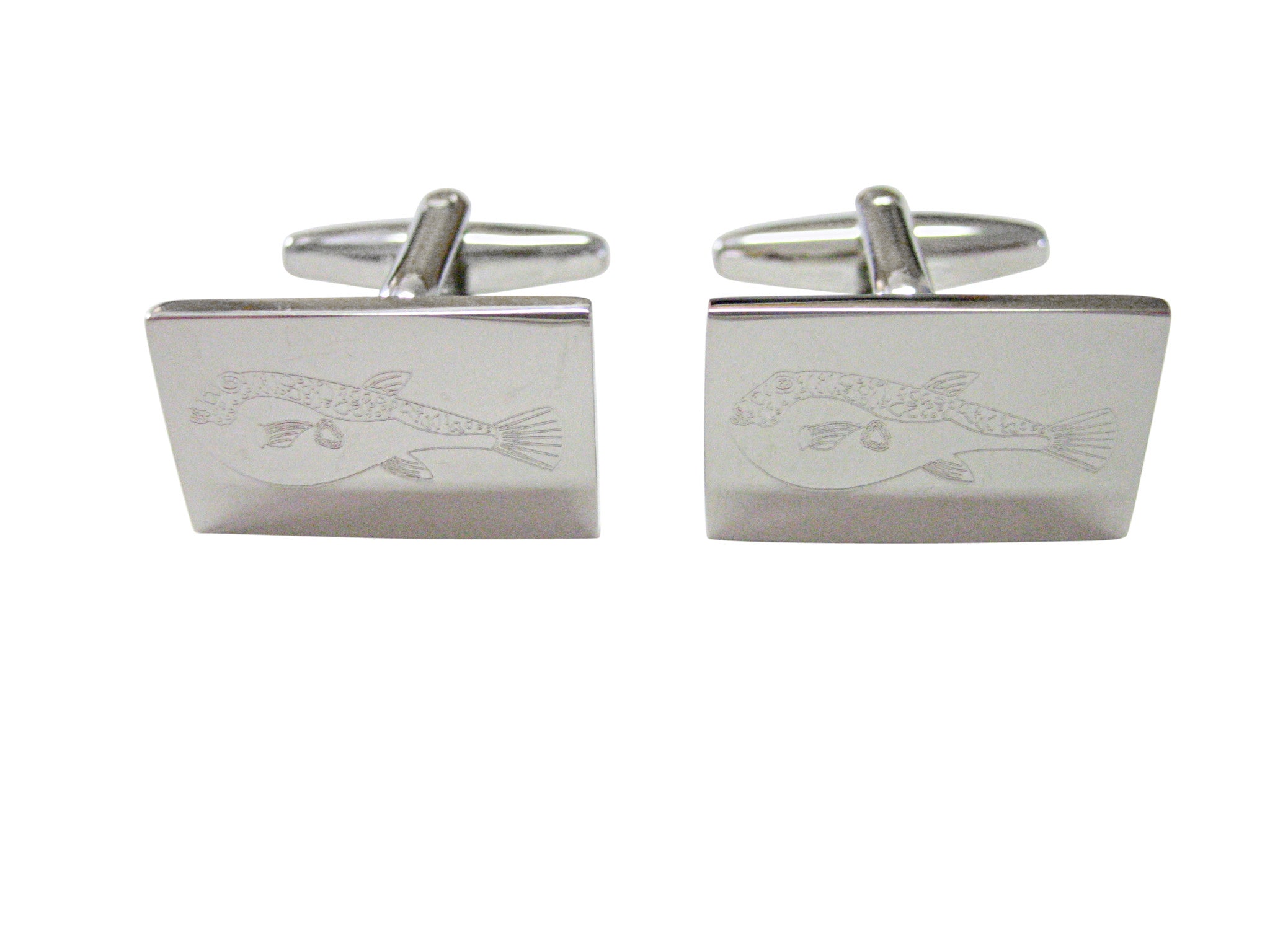 Silver Toned Etched Puffer Fish Cufflinks