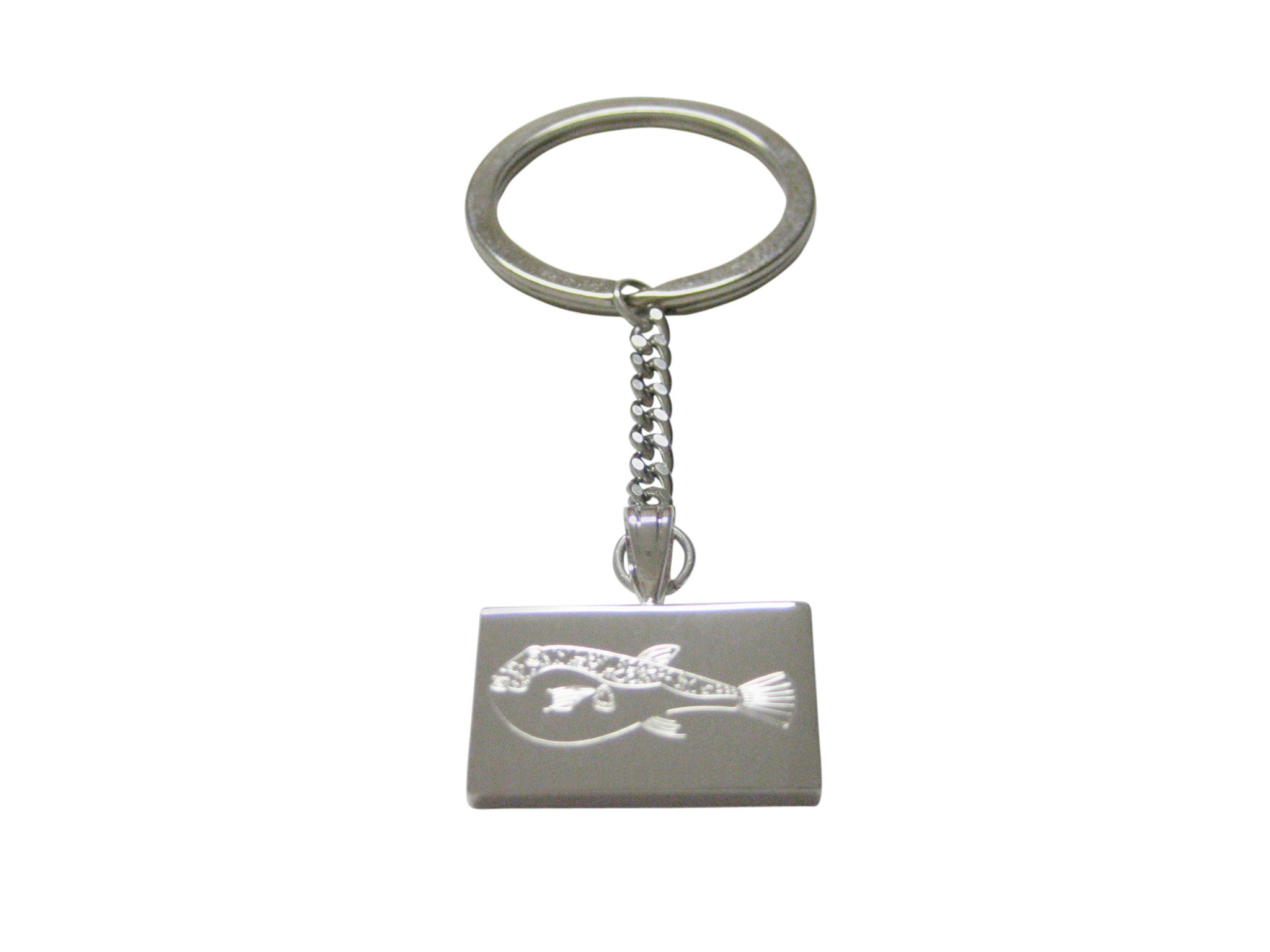 Silver Toned Etched Puffer Fish Keychain