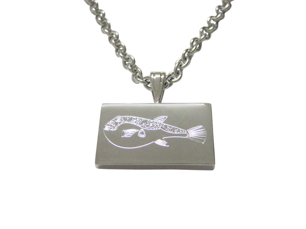 Silver Toned Etched Puffer Fish Pendant Necklace