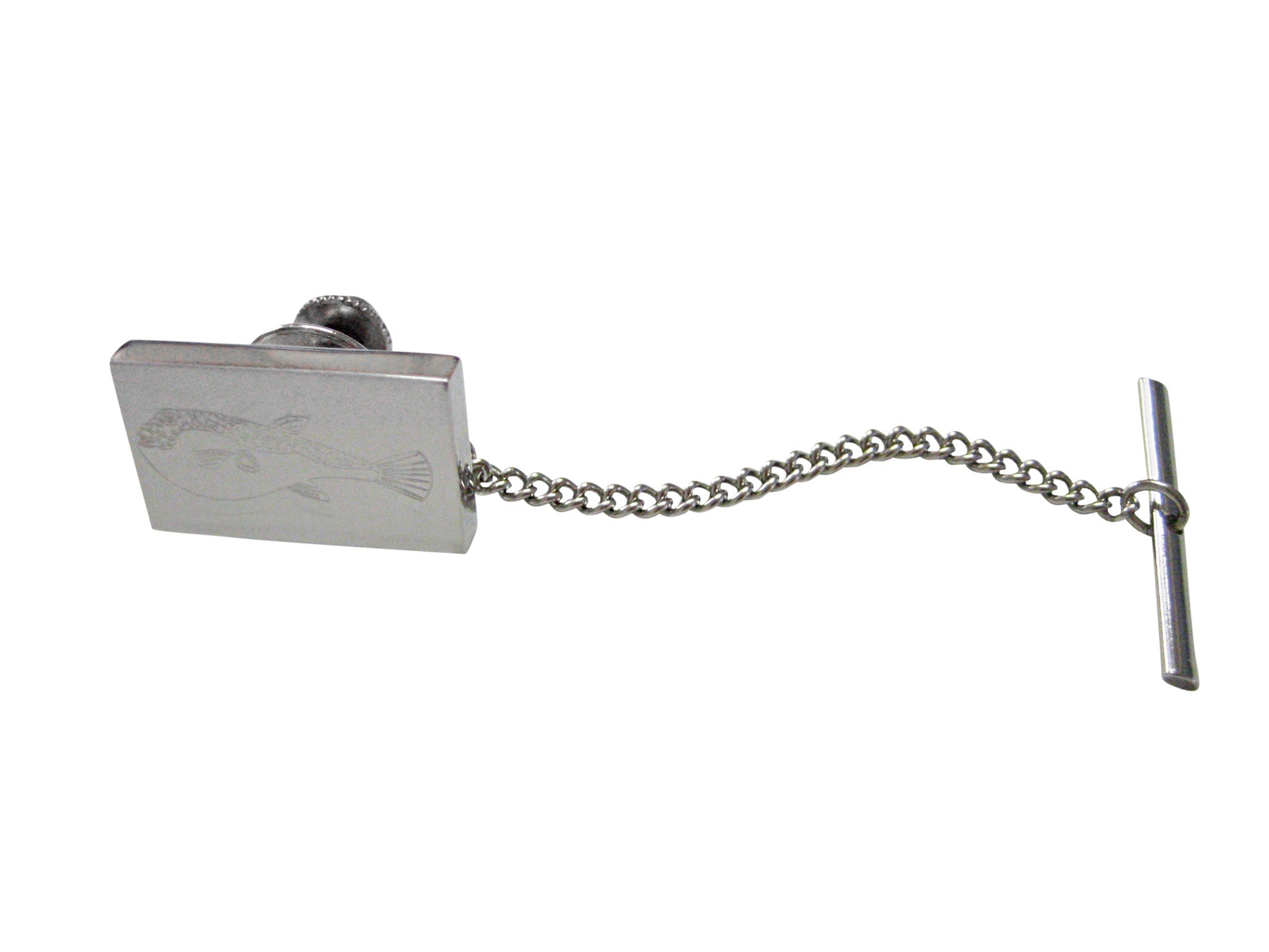 Silver Toned Etched Puffer Fish Tie Tack