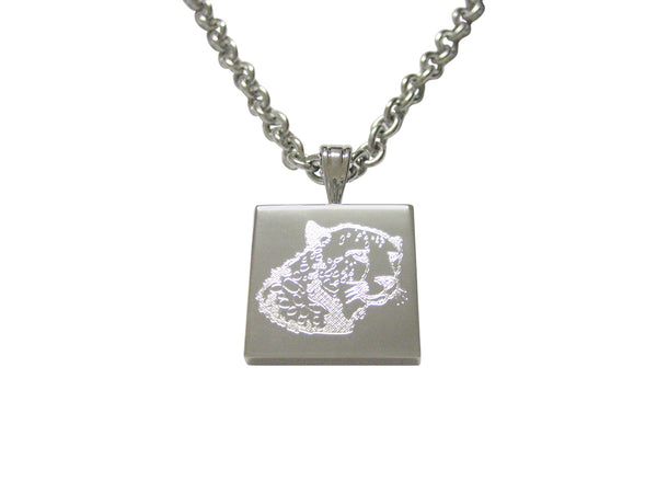 Silver Toned Etched Puma Head Pendant Necklace