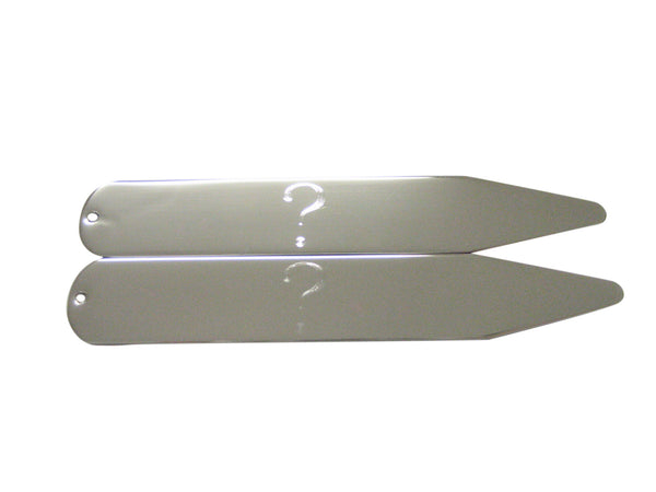 Silver Toned Etched Question Mark Collar Stays