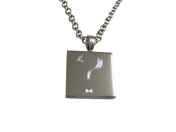 Silver Toned Etched Question Mark Pendant Necklace