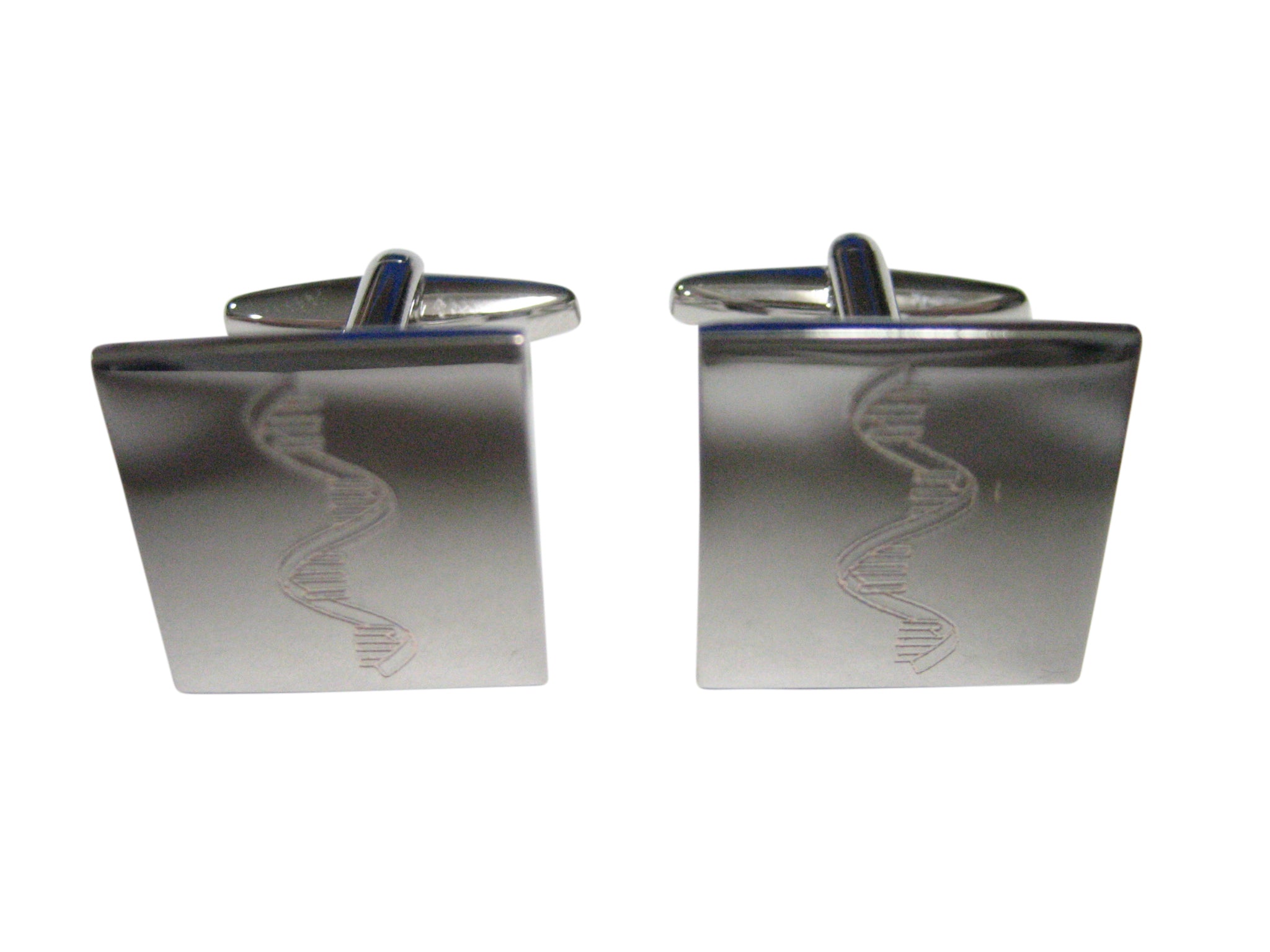 Silver Toned Etched RNA Ribonucleic Acid Molecule Cufflinks
