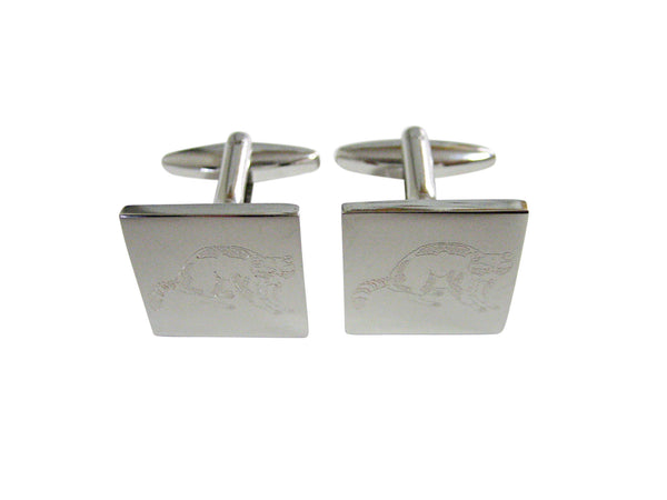 Silver Toned Etched Raccoon Cufflinks