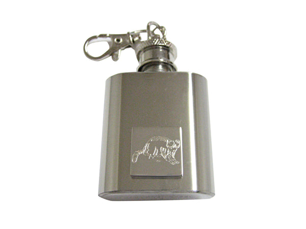 Silver Toned Etched Raccoon 1 Oz. Stainless Steel Key Chain Flask