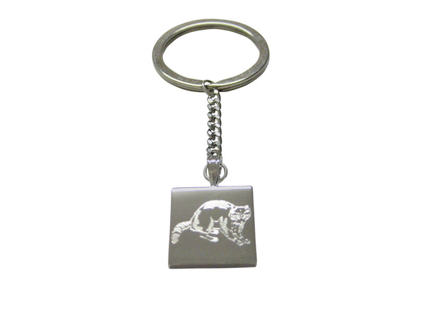 Silver Toned Etched Raccoon Keychain