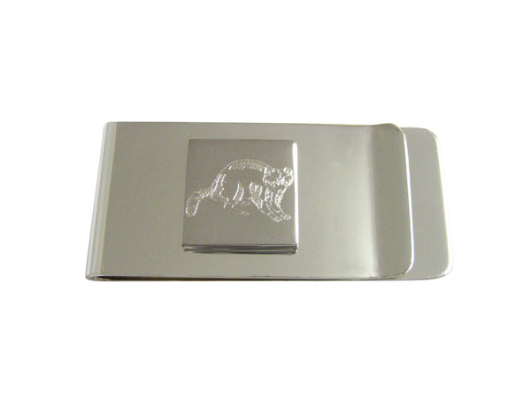 Silver Toned Etched Raccoon Money Clip