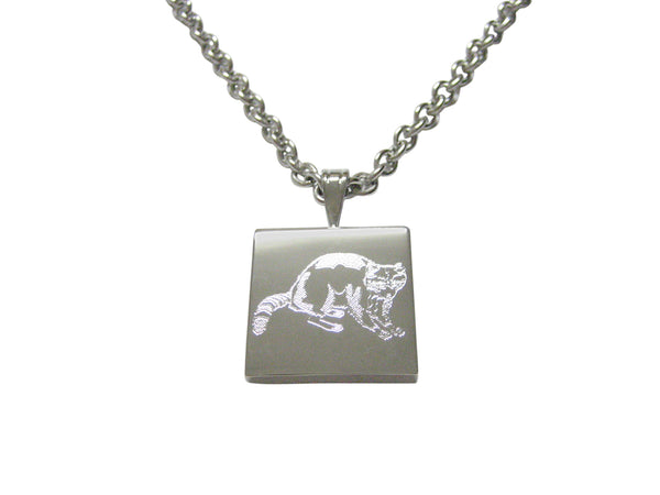 Silver Toned Etched Raccoon Pendant Necklace
