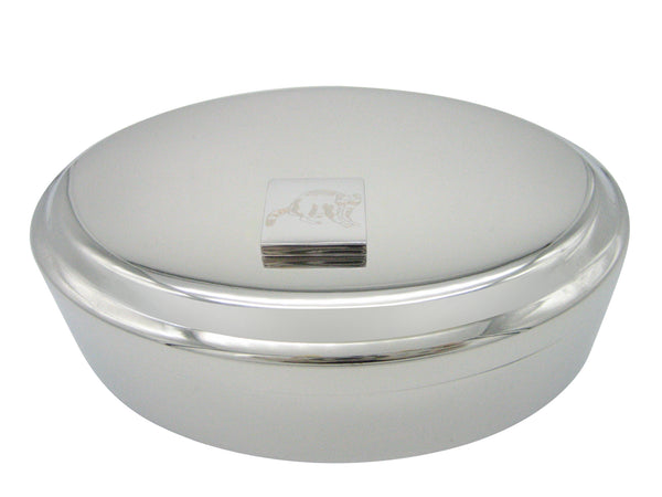 Silver Toned Etched Raccoon Pendant Oval Trinket Jewelry Box