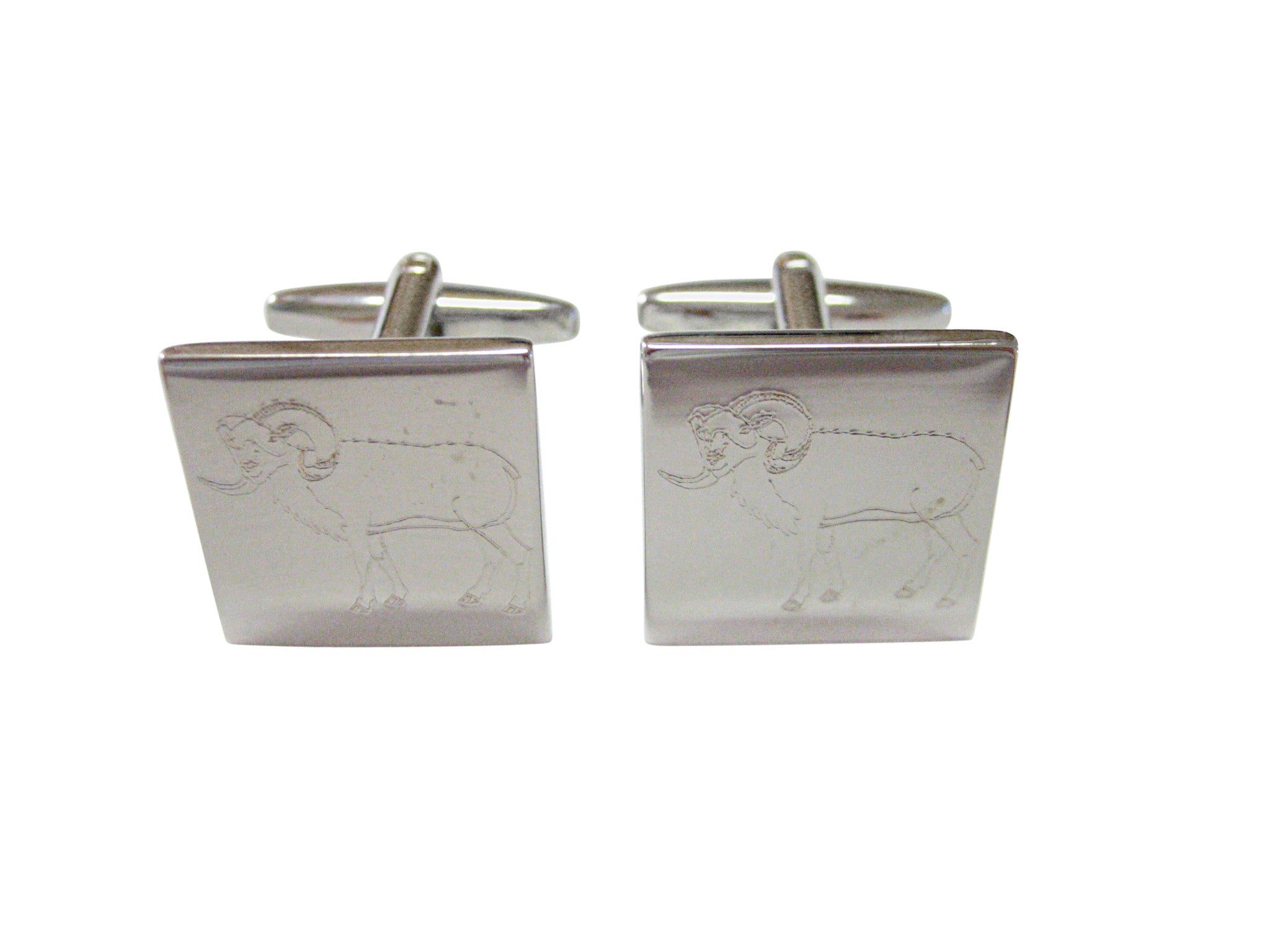 Silver Toned Etched Ram Cufflinks