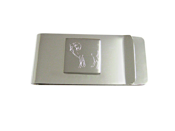 Silver Toned Etched Ram Money Clip