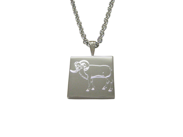 Silver Toned Etched Ram Pendant Necklace