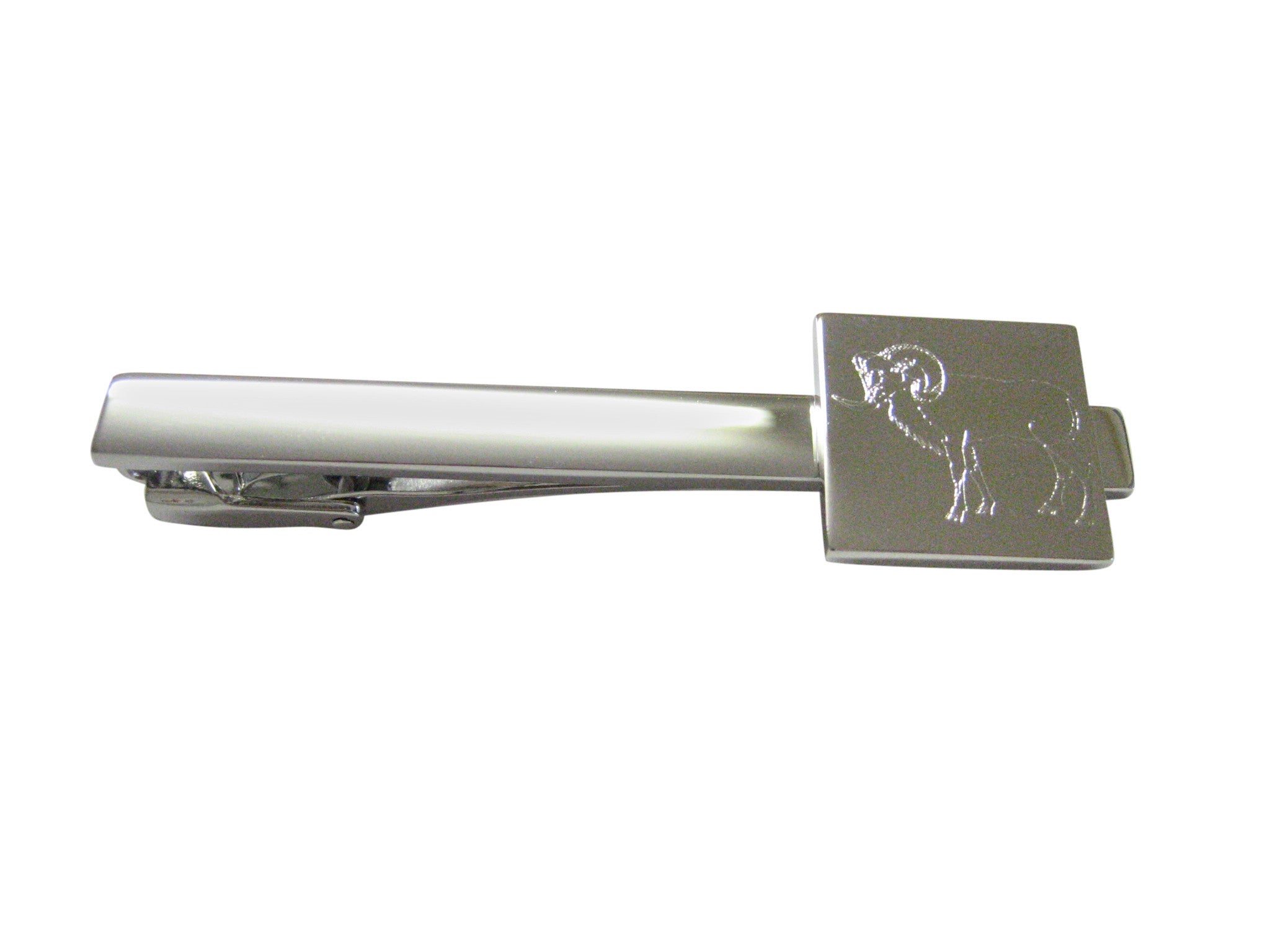 Silver Toned Etched Ram Square Tie Clip