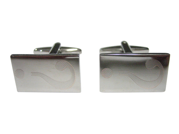 Silver Toned Etched Rectangular Question Mark Cufflinks
