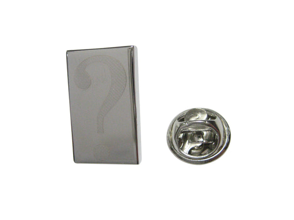 Silver Toned Etched Rectangular Question Mark Lapel Pin