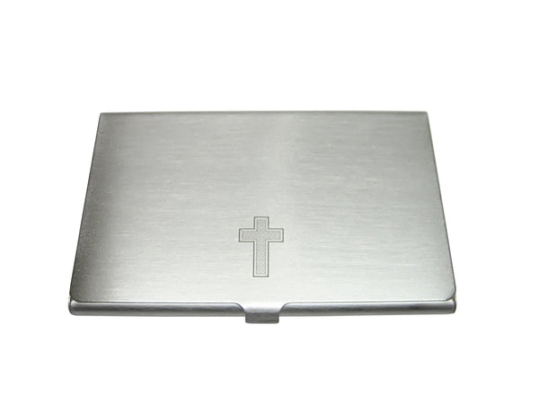 Silver Toned Etched Religious Cross Business Card Holder