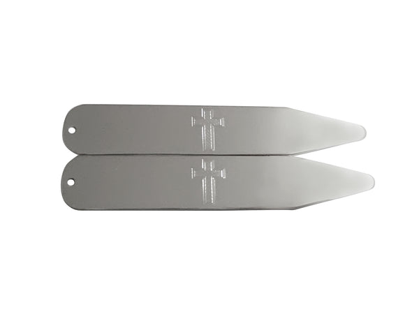 Silver Toned Etched Religious Cross Collar Stays