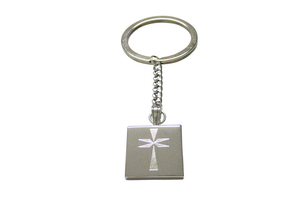 Silver Toned Etched Religious Cross Keychain
