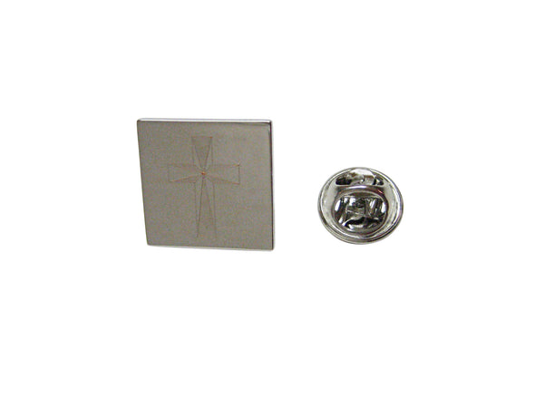 Silver Toned Etched Religious Cross Lapel Pin
