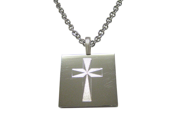 Silver Toned Etched Religious Cross Pendant Necklace