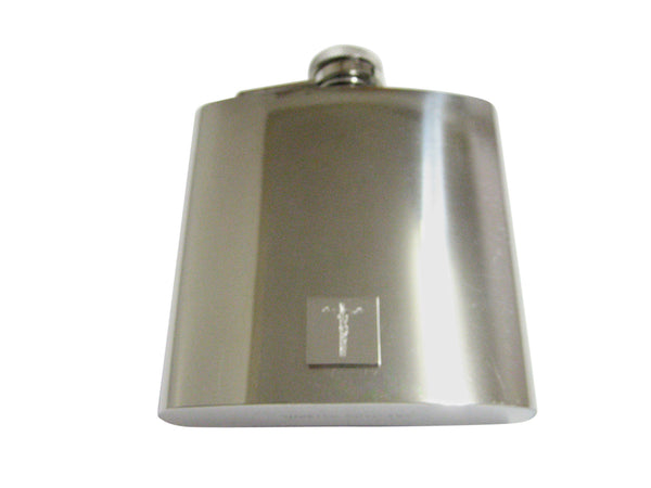 Silver Toned Etched Religious Crucifix Cross 6 Oz. Stainless Steel Flask