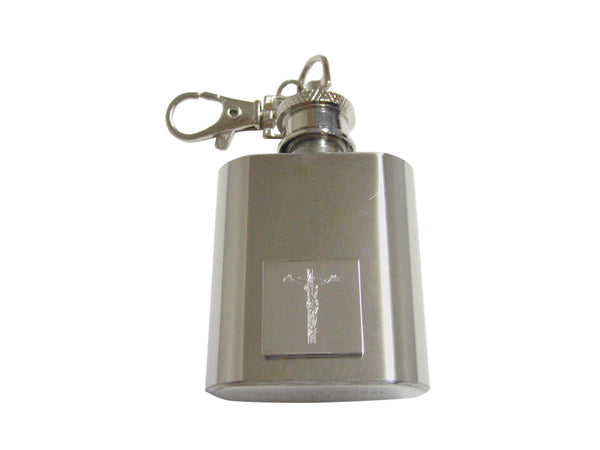 Silver Toned Etched Religious Crucifix Cross 1 Oz. Stainless Steel Key Chain flask