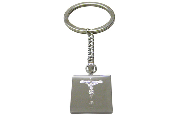 Silver Toned Etched Religious Crucifix Cross Keychain