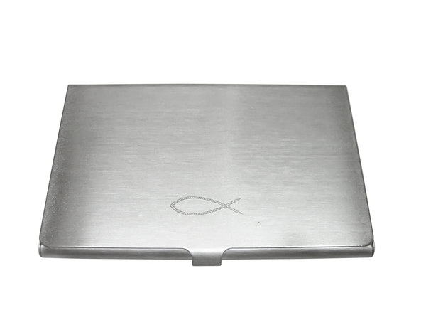 Silver Toned Etched Religious Ichthys Fish Business Card Holder