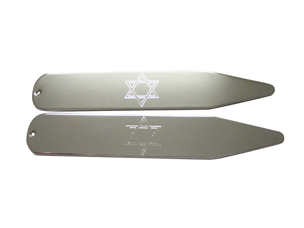 Silver Toned Etched Religious Star of David Collar Stays