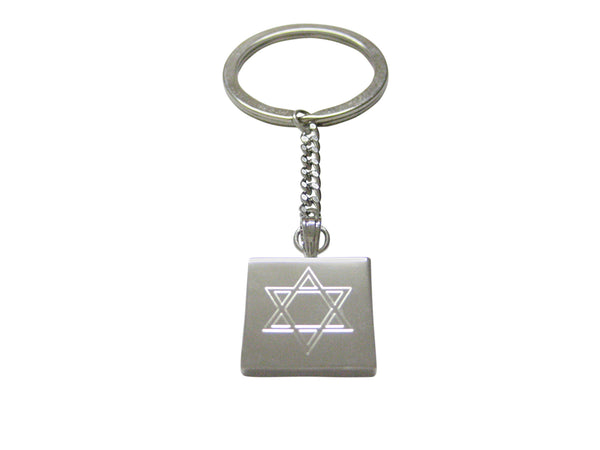 Silver Toned Etched Religious Star of David Keychain