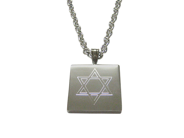 Silver Toned Etched Religious Star of David Pendant Necklace
