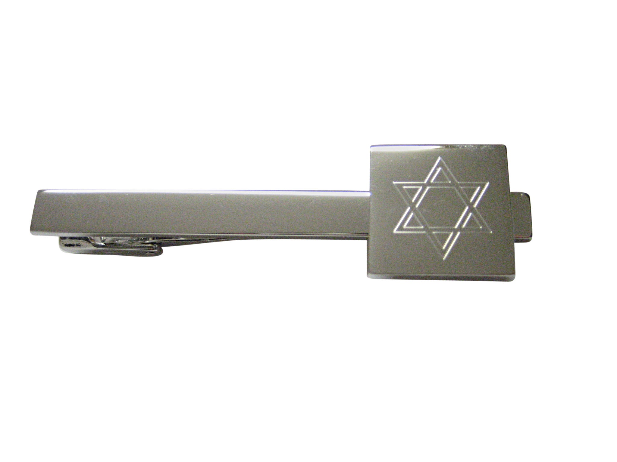 Silver Toned Etched Religious Star of David Square Tie Clip