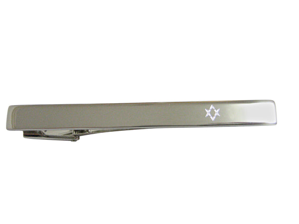Silver Toned Etched Religious Star of David Square Tie Clip