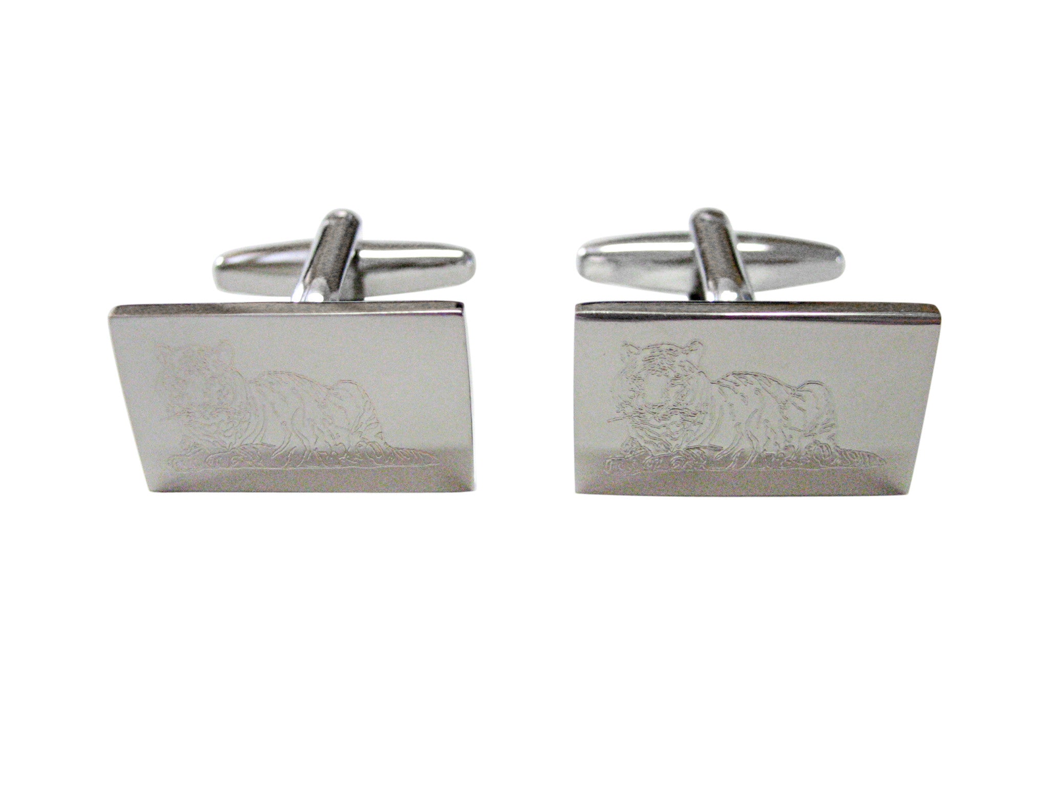 Silver Toned Etched Resting Tiger Cufflinks