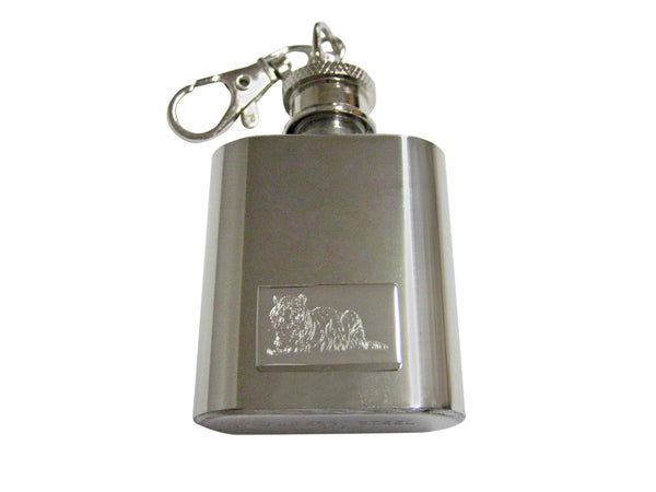 Silver Toned Etched Resting Tiger 1 Oz. Stainless Steel Key Chain Flask