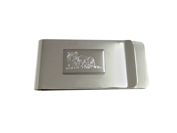 Silver Toned Etched Resting Tiger Money Clip