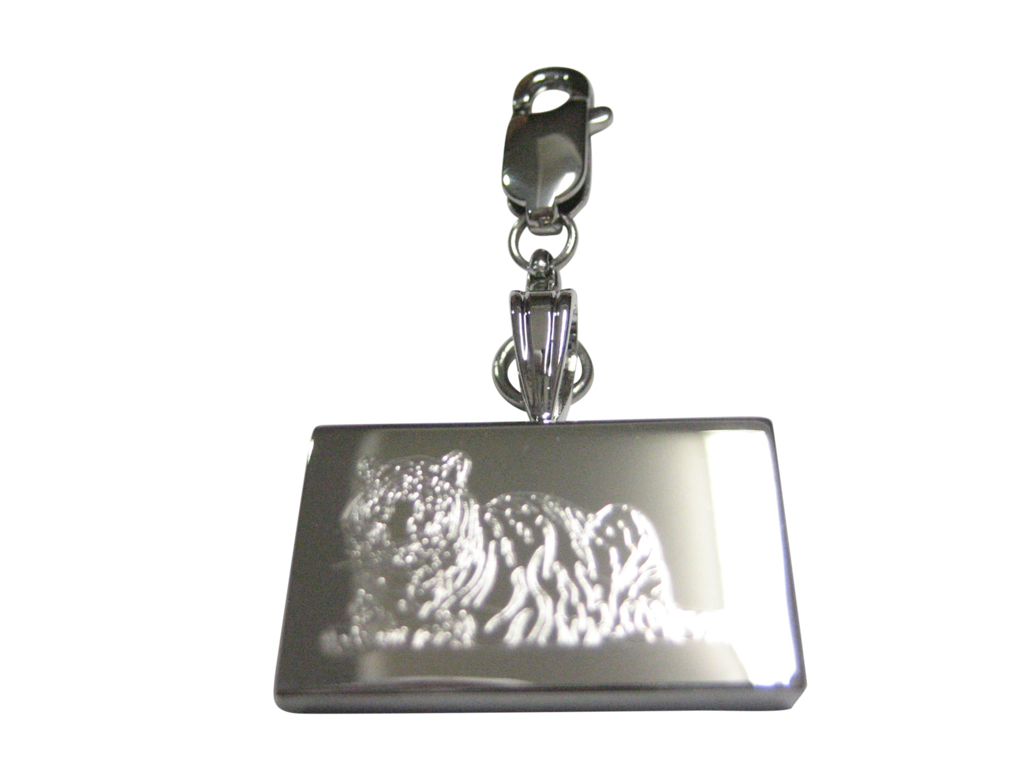 Silver Toned Etched Resting Tiger Pendant Zipper Pull Charm