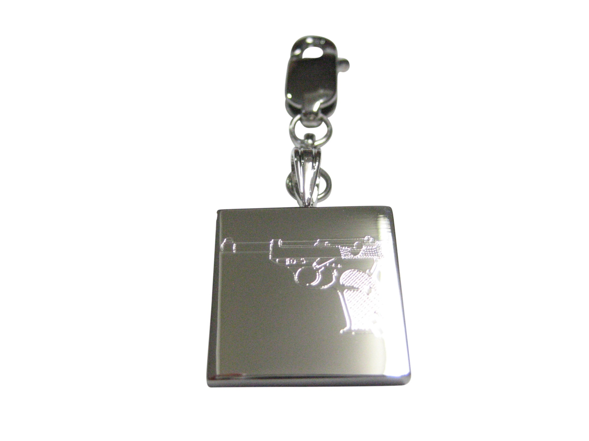 Silver Toned Etched Retro Handgun Pendant Zipper Pull Charm