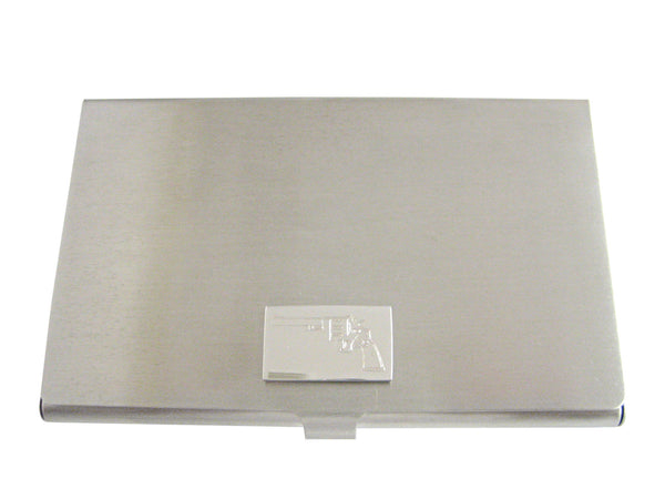 Silver Toned Etched Revolver Gun Pistol Business Card Holder