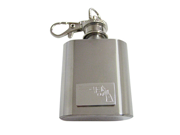 Silver Toned Etched Revolver Gun Pistol 1 Oz. Stainless Steel Key Chain Flask